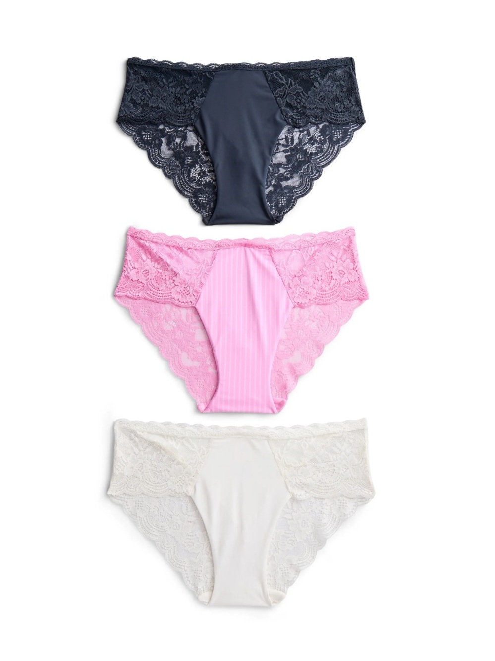 Joyspun 3 Pack Women's Microfiber & Lace Hipster Panties Pink White Grey XXXL